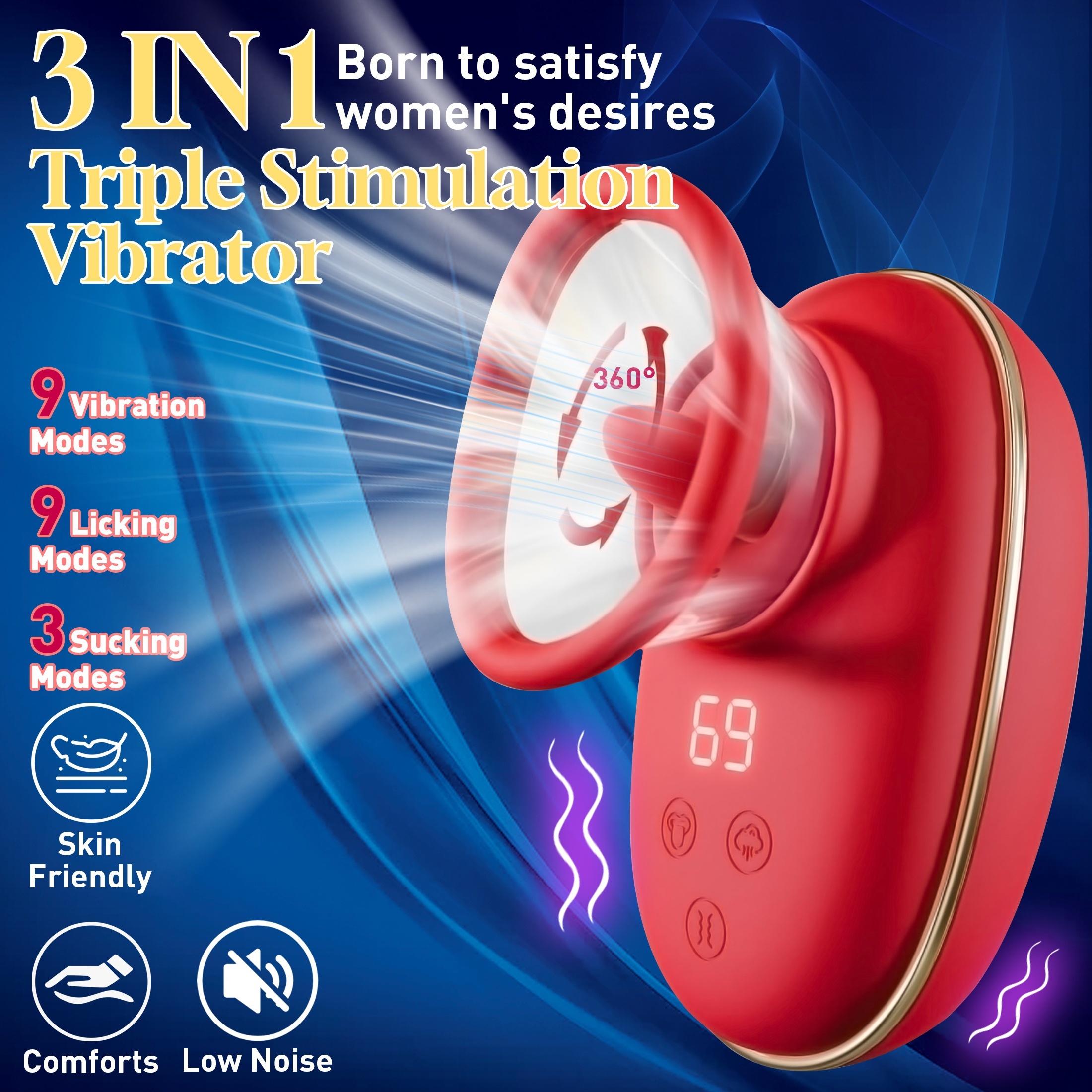 Sucking Vibrator Adult Sex Toys, Clitoral Vibrator with 3 Sucking, 9 Tongue Adult Toys